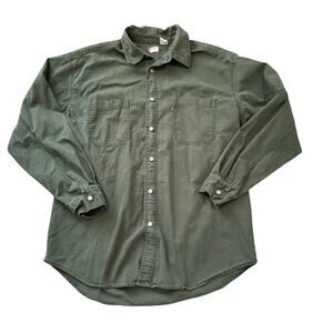 Vintage, LEVIS RED TAB, Khaki Green Canvas button down shirt, Large, Long sleeve